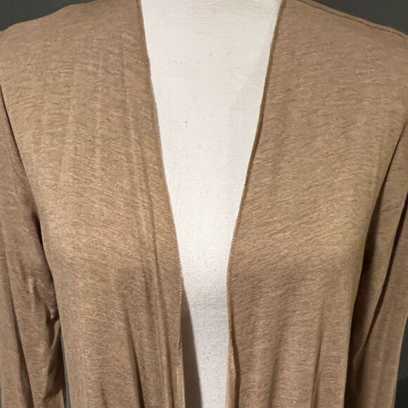 Lord & Taylor Context Tan Cardigan Size M Open Front Lightweight Flowy Layers - Picture 4 of 7